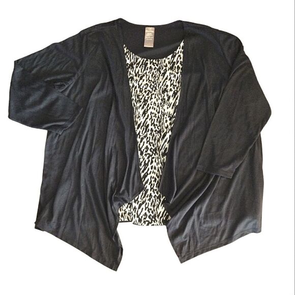 White Stag 2fer Black White Zebra Embellished Top Cardigan Plussize 4X - Picture 6 of 10